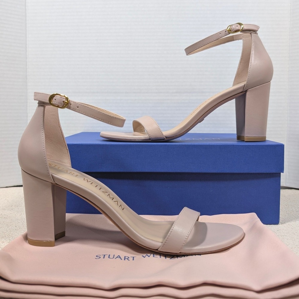 Stuart Weitzman Nearlynude Dolce Smooth Calf Leather Block Heel Sandals 8.5 AA - Picture 3 of 12